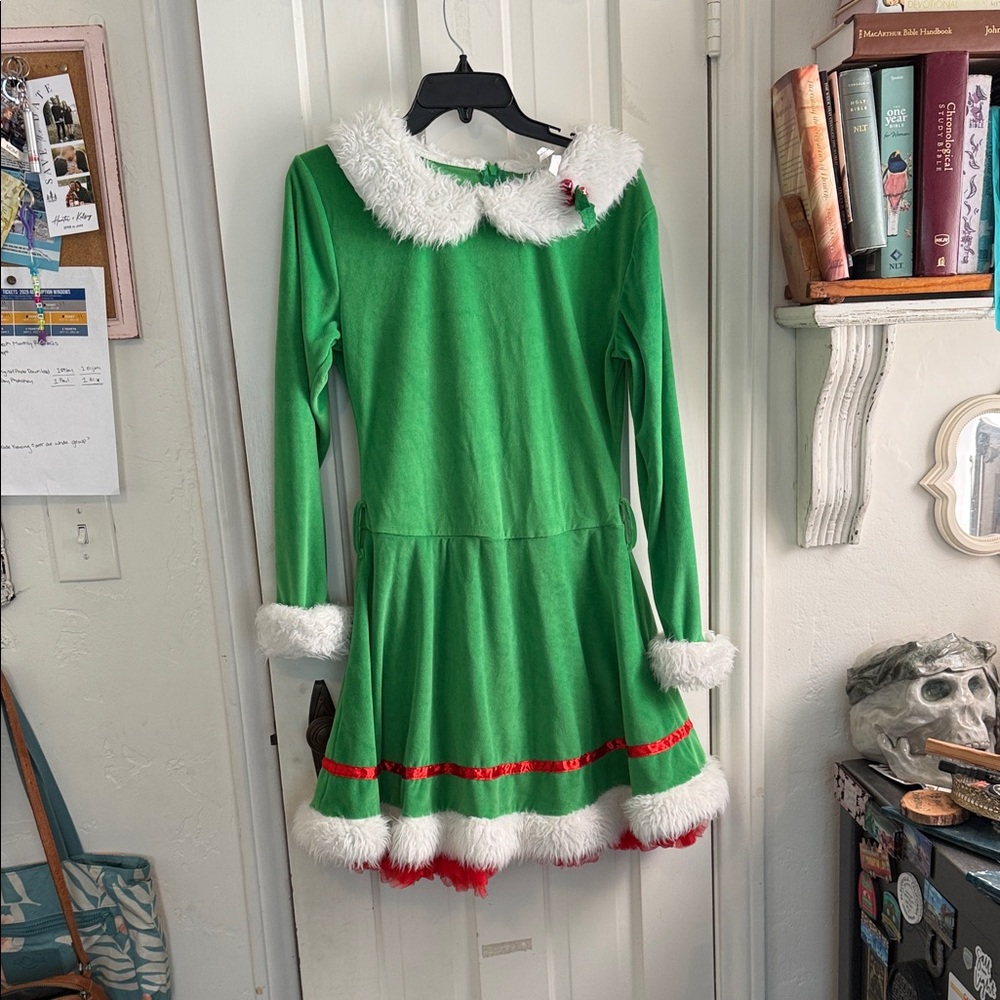 Green Elf Costume with White Trim
